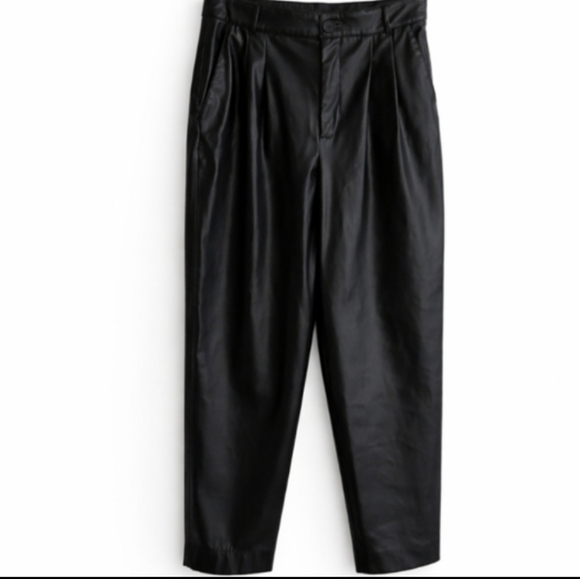Zara High-Waisted Faux Leather Pants Black Pleated XS - Picture 10 of 11